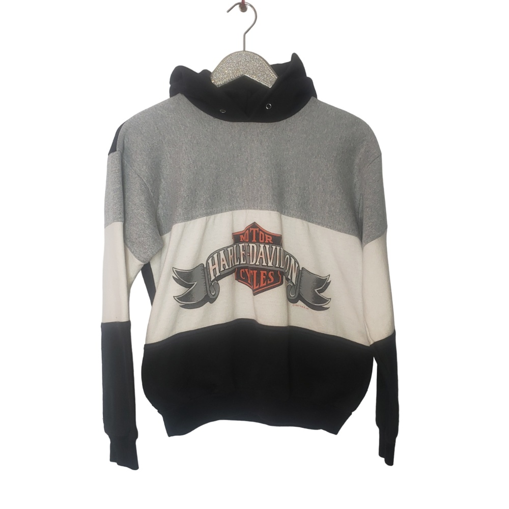 VINTAGE 1987 HARLEY DAVIDSON Black Santa Ana, CA Hoodie Sweatshirt Size Medium